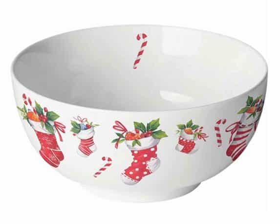 Ciotola Natalizia con Calze e Bastoncini di Zucchero D14x6,5cm in Porcellana