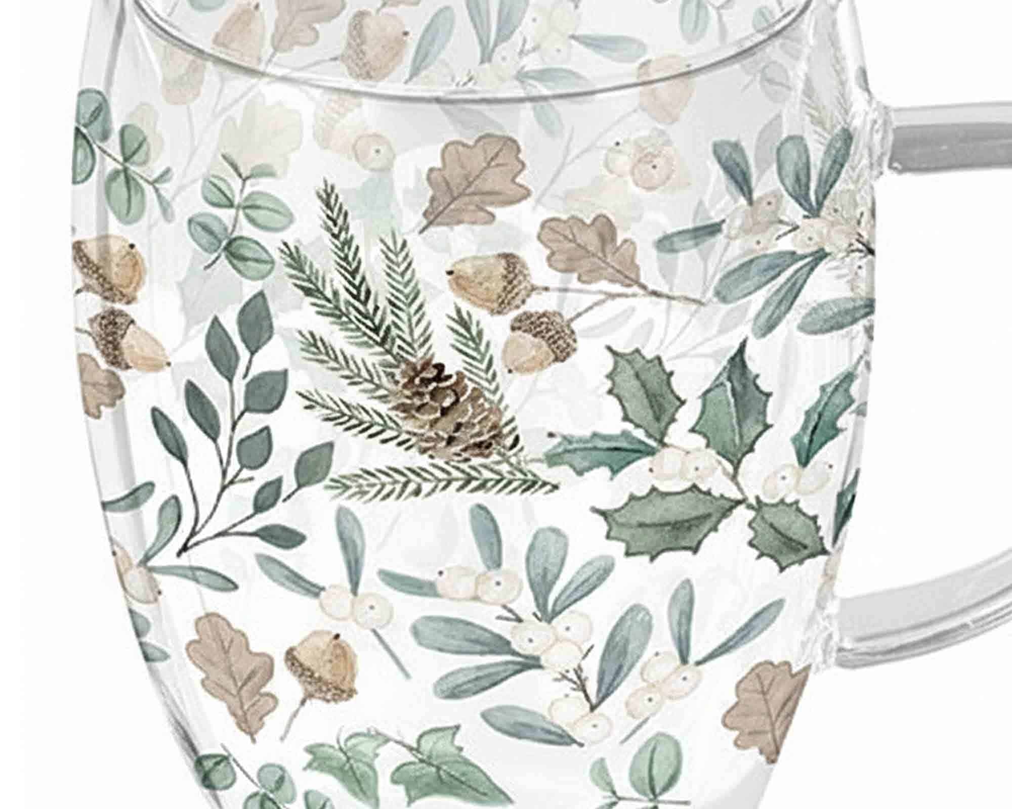 Tazza Natalizia Doppia Parete con Ghiande e Foglie da 350ml in Vetro - immagine 2