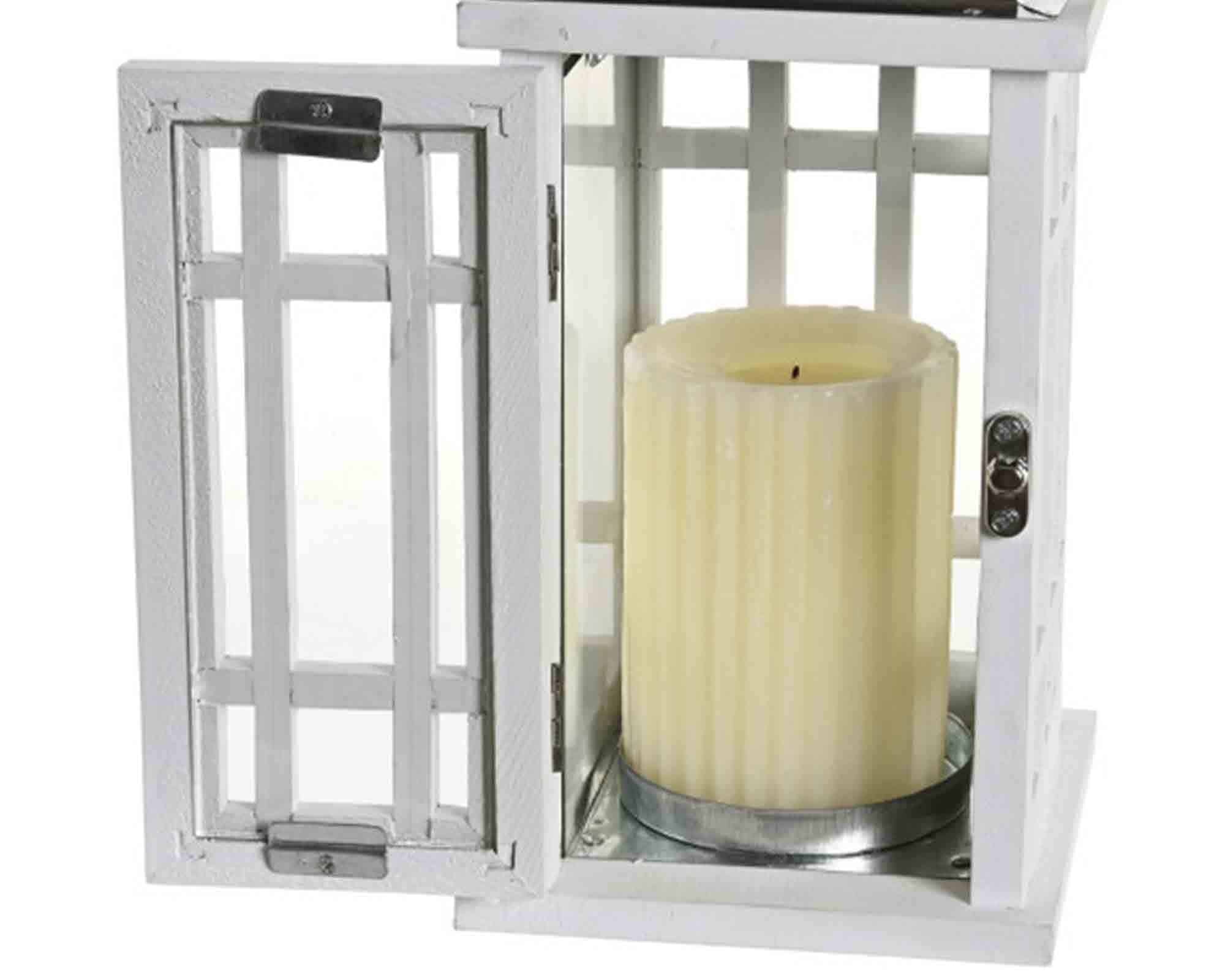 Lanterna Bianco 14x14x32cm in Legno e Metallo - Item - immagine 2