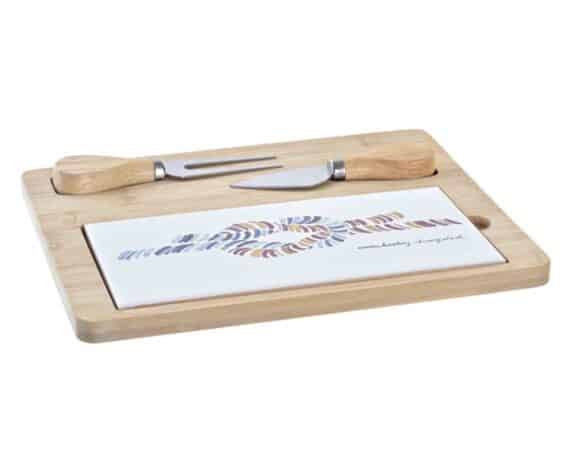 Set 3 Pz Aperitivo Atlantico con Vassoio e 2 Utensili 24,5x20x1cm in Bamboo e Porcellana – Item
