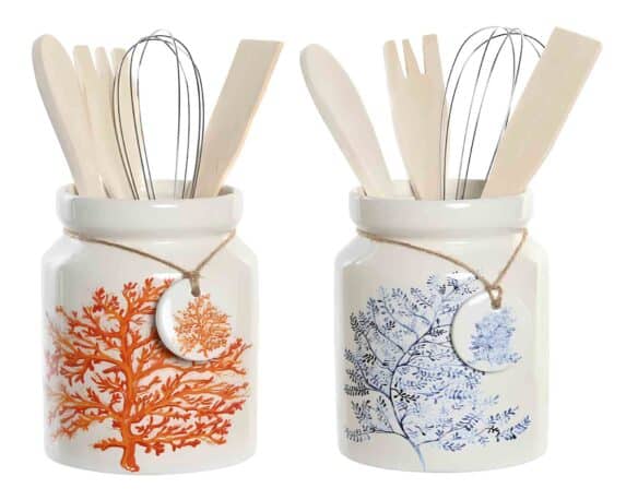 Set 5 Pz Barattoli Porta Utensili con Corallo Assortito 12x12x22h in Bamboo e Dolomite – Item