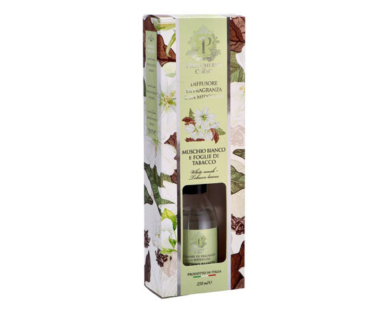 Diffusore di Fragranza con Midollini Muschio Bianco e Foglie di Tabacco 250ml in Vetro