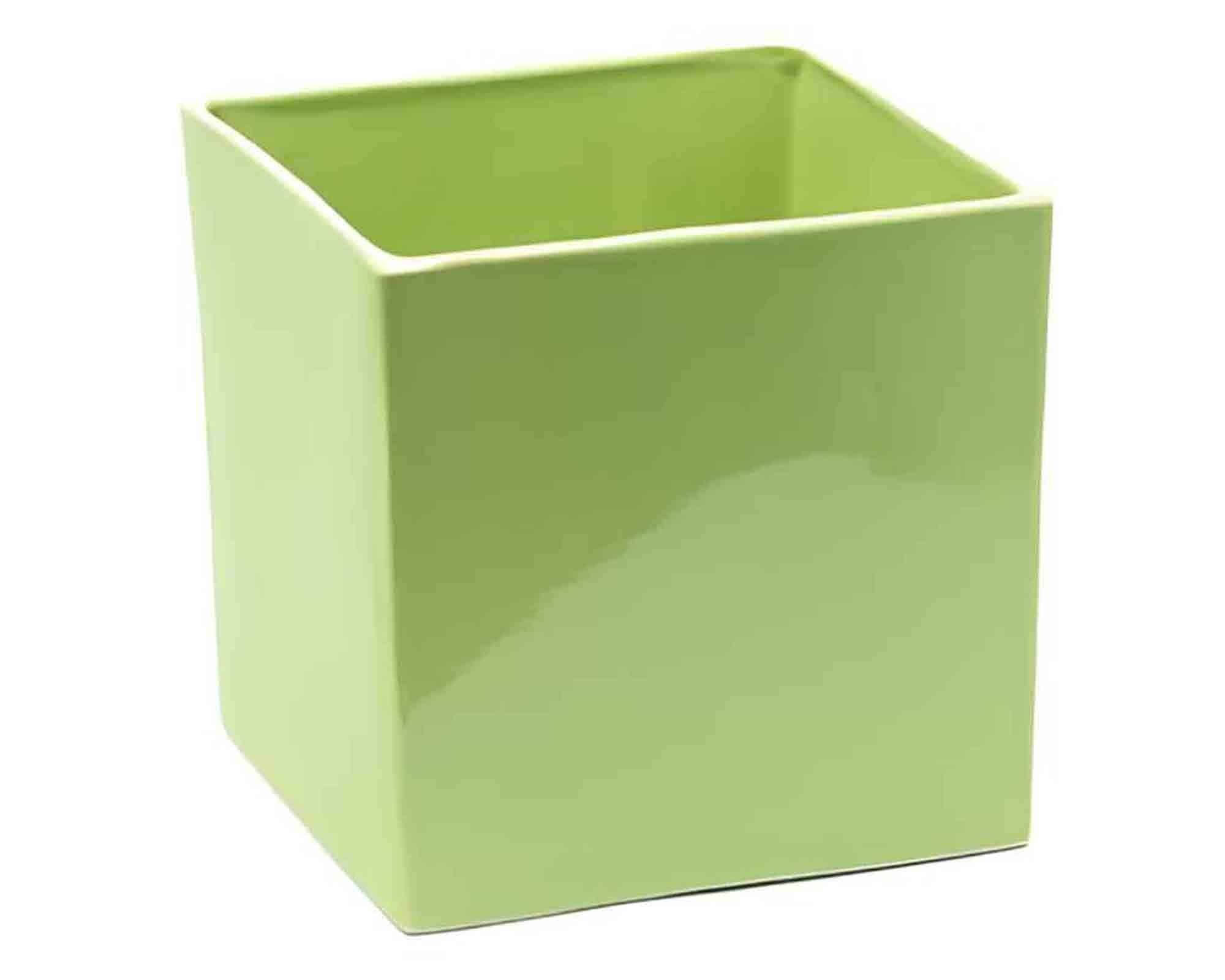 Cachepot Quadrato Semplice e Resistente Verde Mela 16,5x16,5x16,5cm in Ceramica