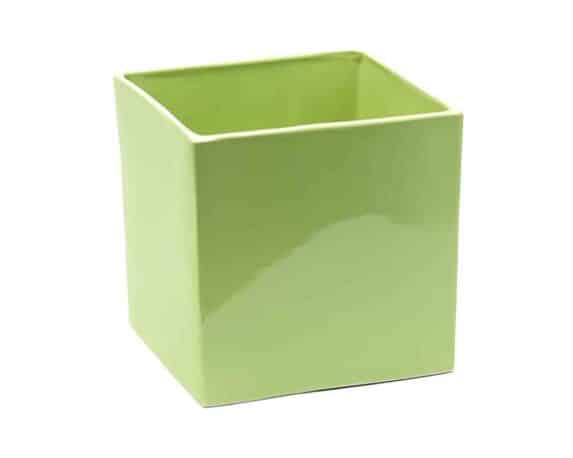Cachepot Quadrato Semplice e Resistente Verde Mela 13x13x13cm in Ceramica