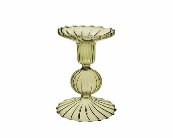 Candeliere Monofiore Verde Oliva D9x10cm in Vetro