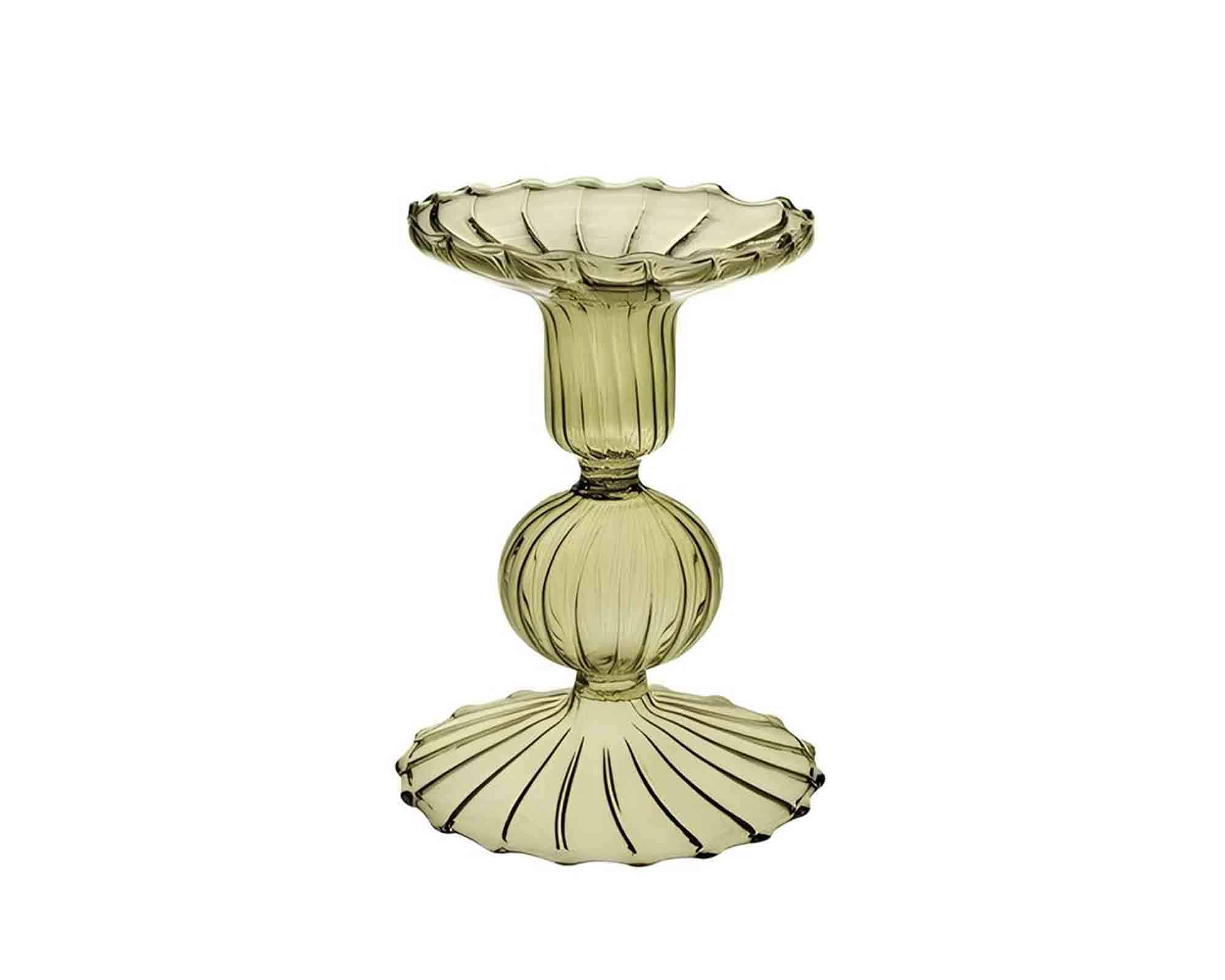 Candeliere Monofiore Verde Oliva D9x10cm in Vetro