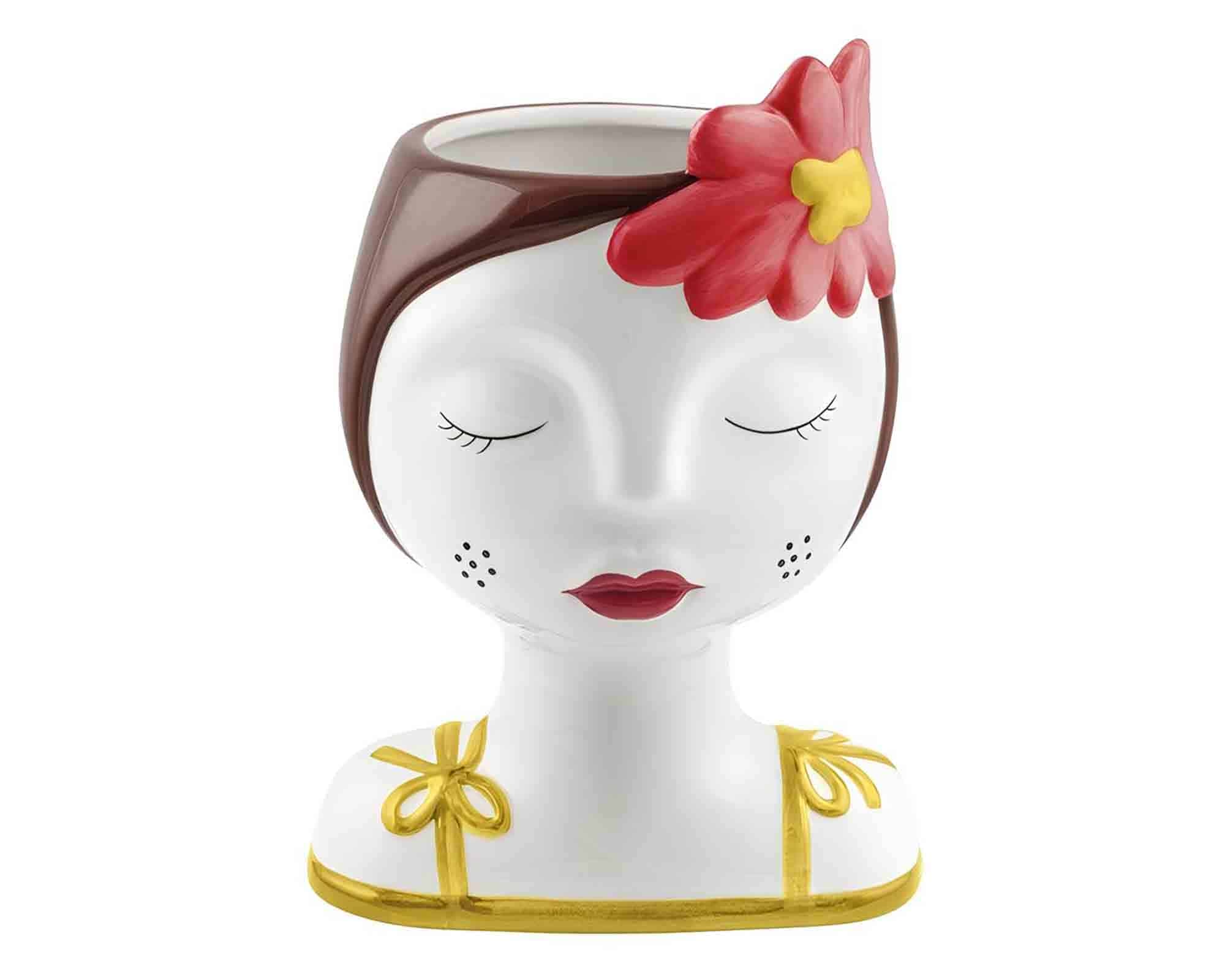 Cachepot Viso Donna Naif Oro D13x13cm in Ceramica