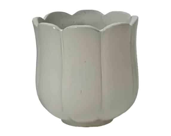 Vaso a Forma di Fiore Smaltata Bianco Medium D32,5x33cm in Terracotta – Kaemingk