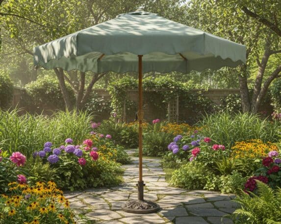 Ombrellone a Palo Centrale Grigio Verde D220x222cm in Ferro e Poliestere – Kaemingk