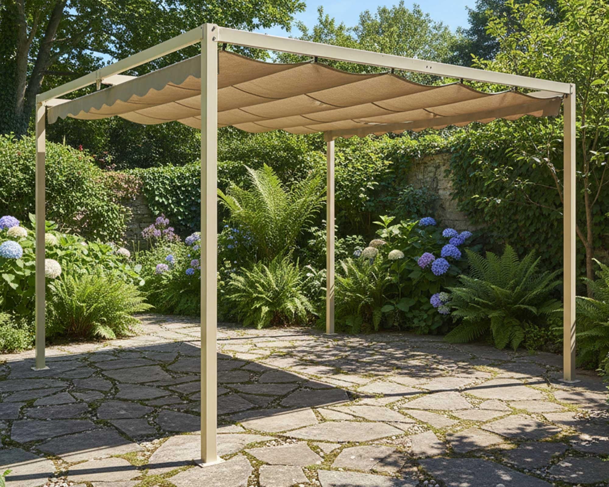 Pergola Quadrata Crema 3x3x2,2m in Alluminio, Ferro e Poliestere - Kaemingk