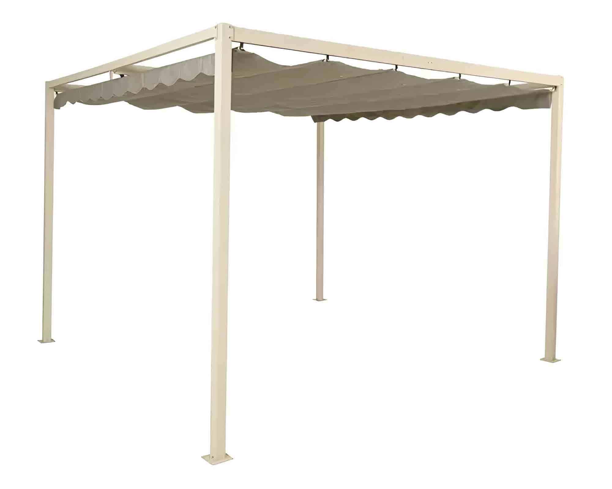 Pergola Quadrata Crema 3x3x2,2m in Alluminio, Ferro e Poliestere - Kaemingk - immagine 2