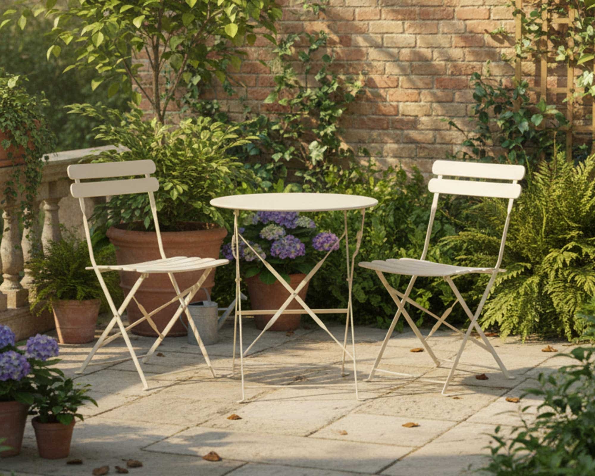 Set Bistrot Helsingborg da Esterno Tavolo + 2 Sedie Bianco 60x60x71cm in Acciaio - Kaemingk