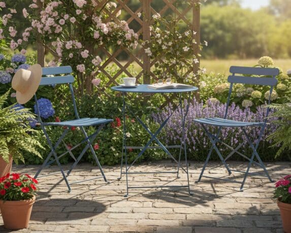 Set Bistrot Helsingborg da Esterno Tavolo + 2 Sedie Blu 60x60x71cm in Acciaio – Kaemingk