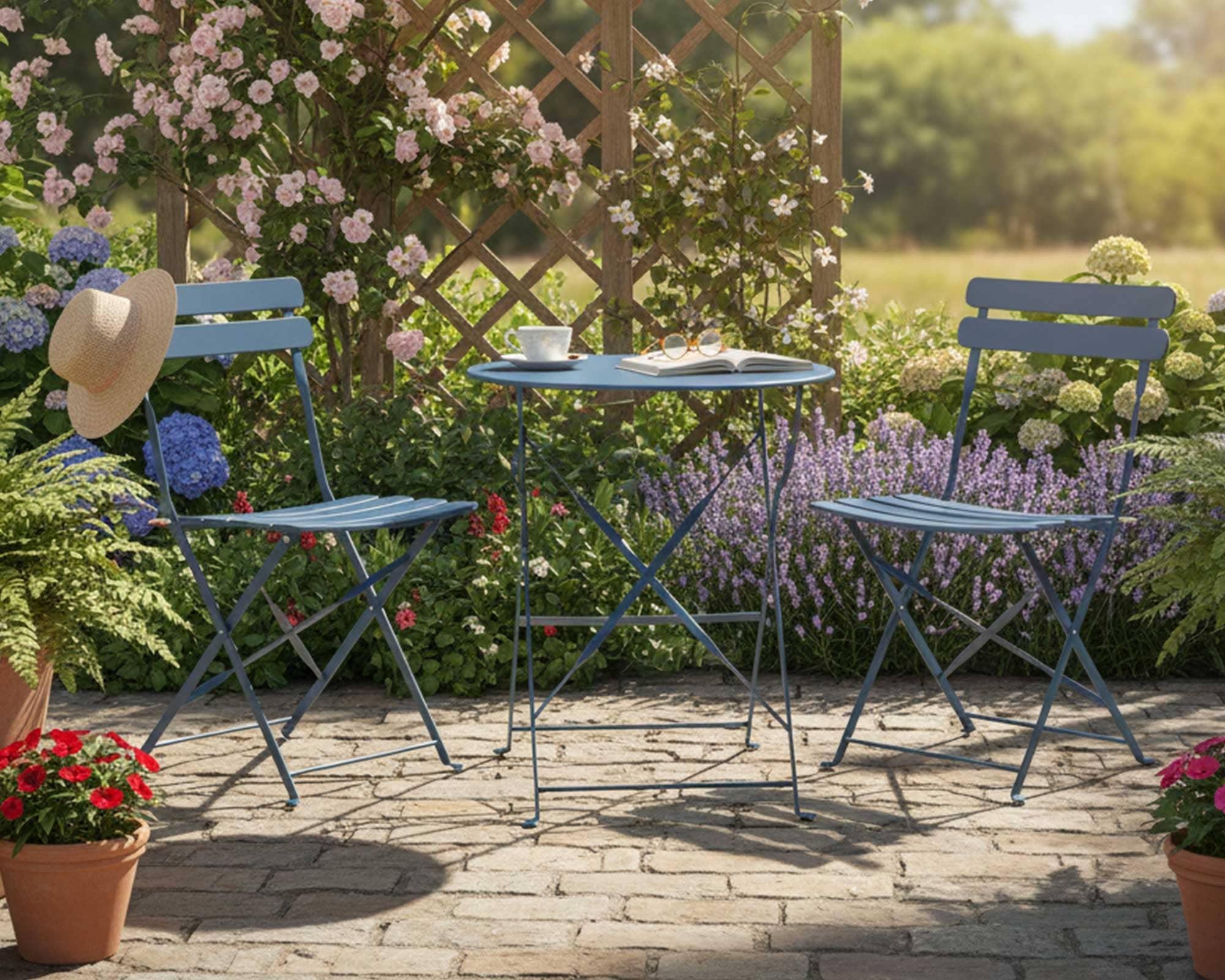 Set Bistrot Helsingborg da Esterno Tavolo + 2 Sedie Blu 60x60x71cm in Acciaio - Kaemingk