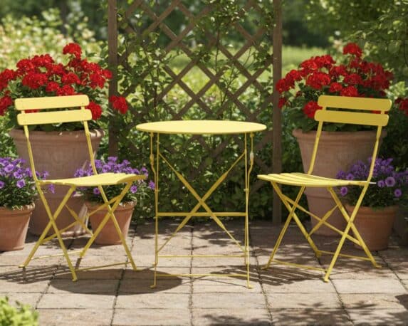Set Bistrot Helsingborg da Esterno Tavolo + 2 Sedie Giallo 60x60x71cm in Acciaio – Kaemingk