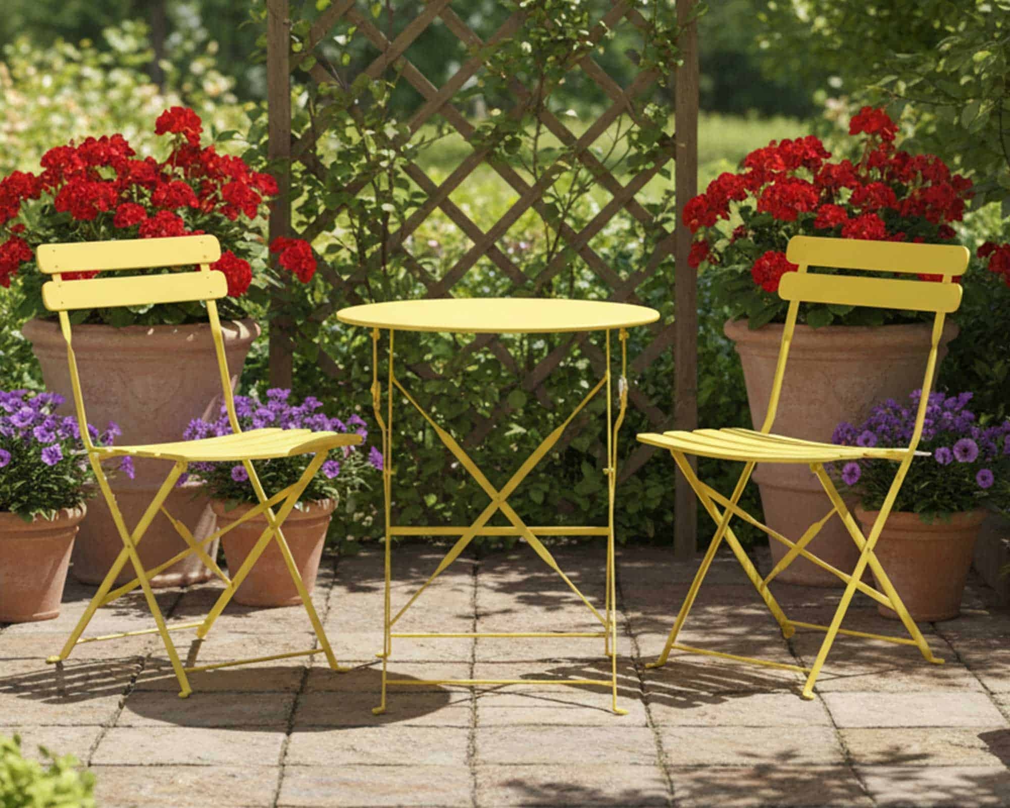 Set Bistrot Helsingborg da Esterno Tavolo + 2 Sedie Giallo 60x60x71cm in Acciaio - Kaemingk