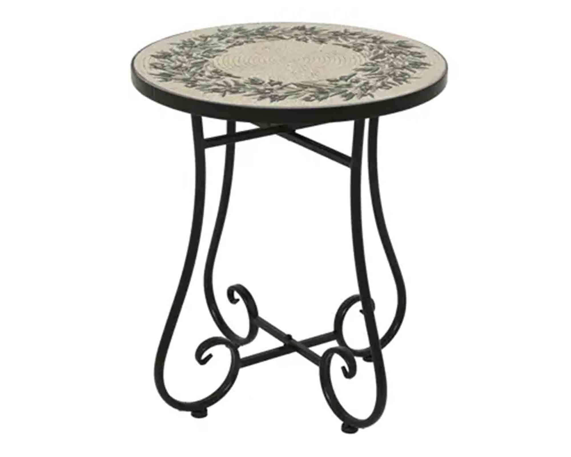 Tavolino Atene da Esterno Nero con Fantasia D39x46cm in Acciaio - Kaemingk