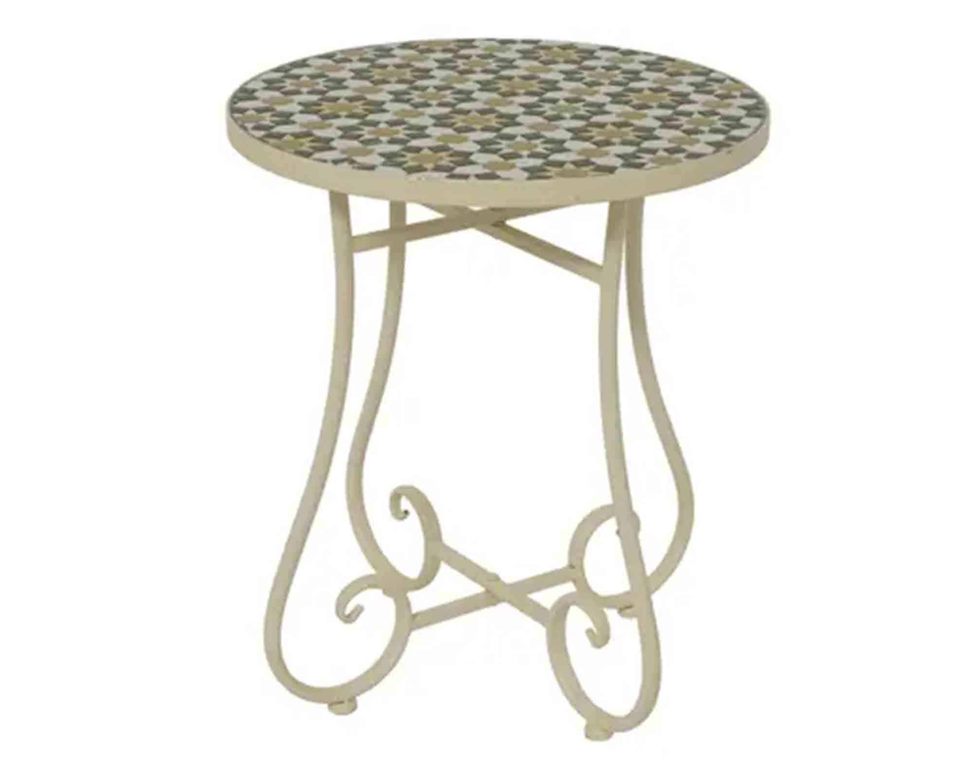 Tavolino Madrid da Esterno Crema con Fantasia D39x46cm in Acciaio - Kaemingk