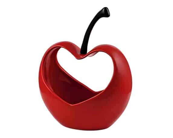 Vaso a Forma di CIliegia a Cuore Rosso 17x10x21cm in Ceramica
