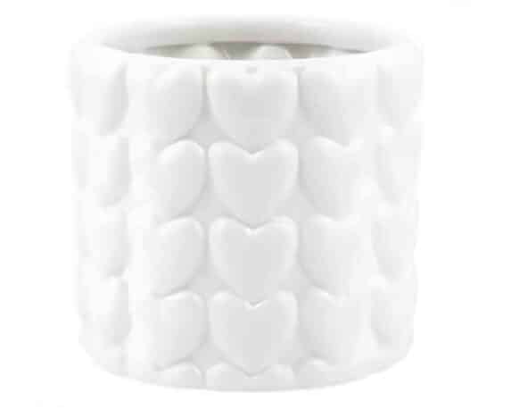 Vaso Cilindrico con Cuori Bianco D14x12,5cm in Ceramica