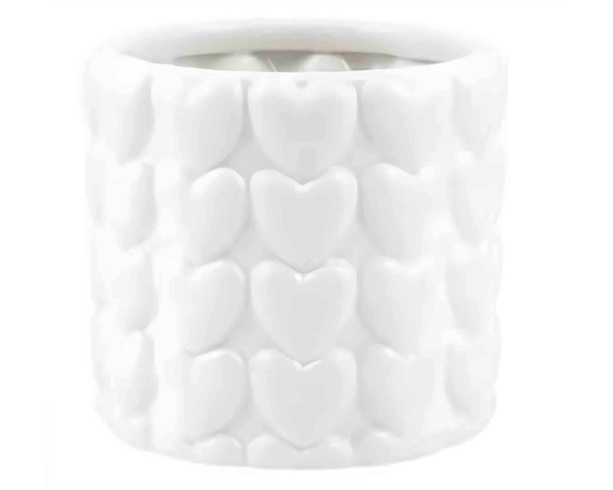 Vaso Cilindrico con Cuori Bianco D14x12,5cm in Ceramica