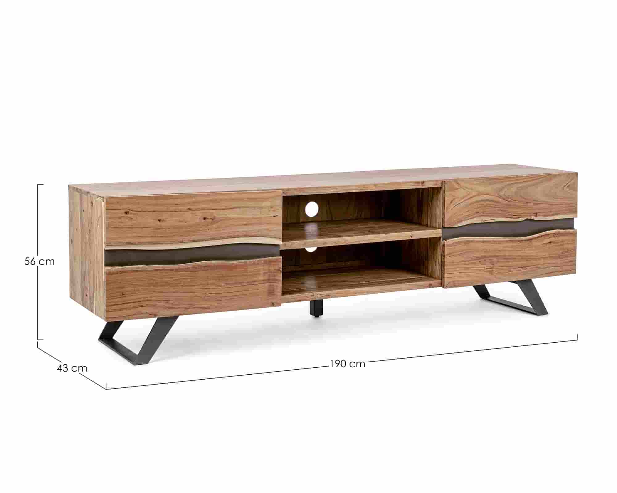 Mobile Porta TV con 2 Ante Aron 190x43x56cm in Legno di Acacia e Acciaio - Bizzotto - immagine 6
