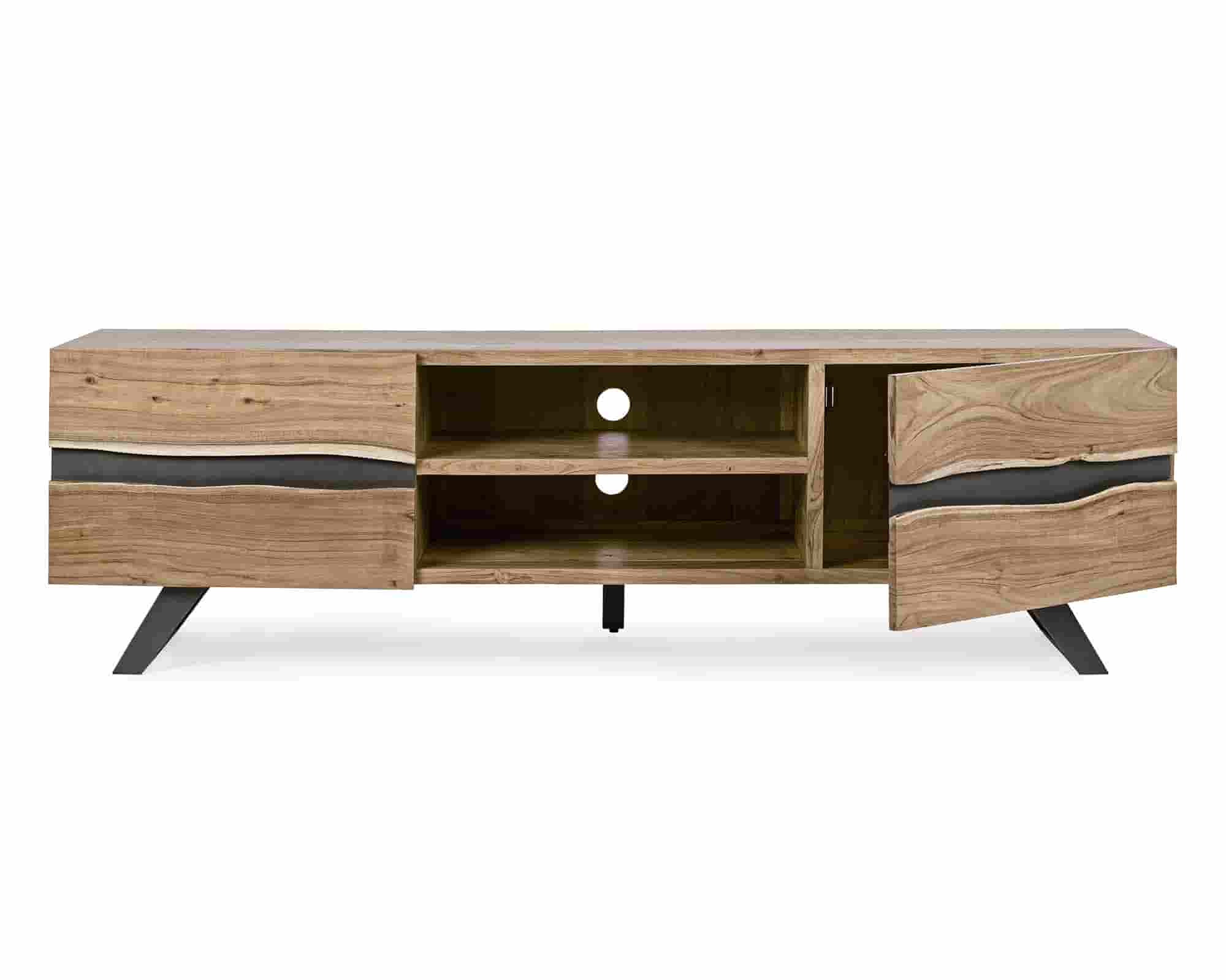 Mobile Porta TV con 2 Ante Aron 190x43x56cm in Legno di Acacia e Acciaio - Bizzotto - immagine 3