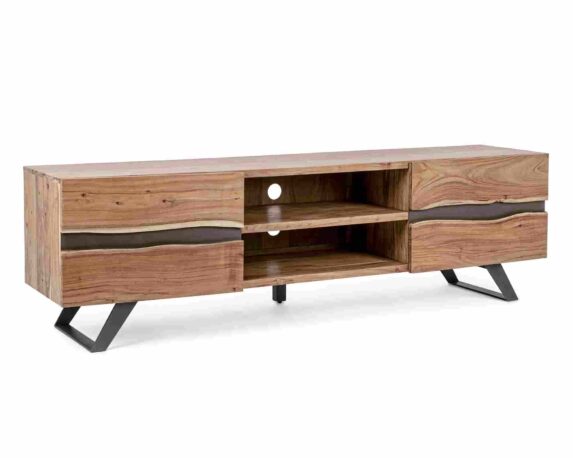 Mobile Porta TV con 2 Ante Aron 190x43x56cm in Legno di Acacia e Acciaio – Bizzotto