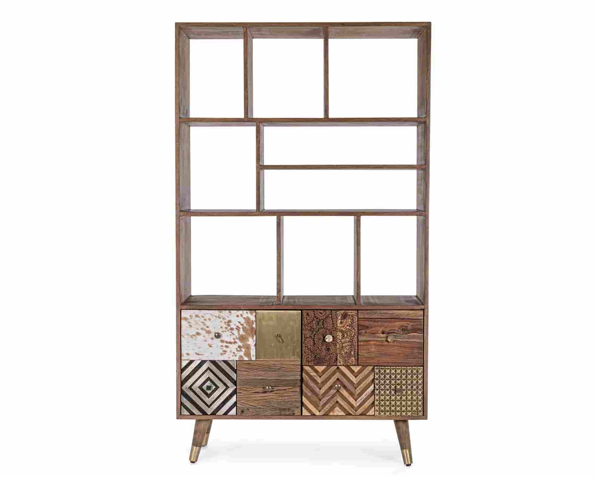 Libreria con 2 Ante Dhaval 100x40x175cm in Legno Riciclato e Acciaio - Bizzotto - immagine 2