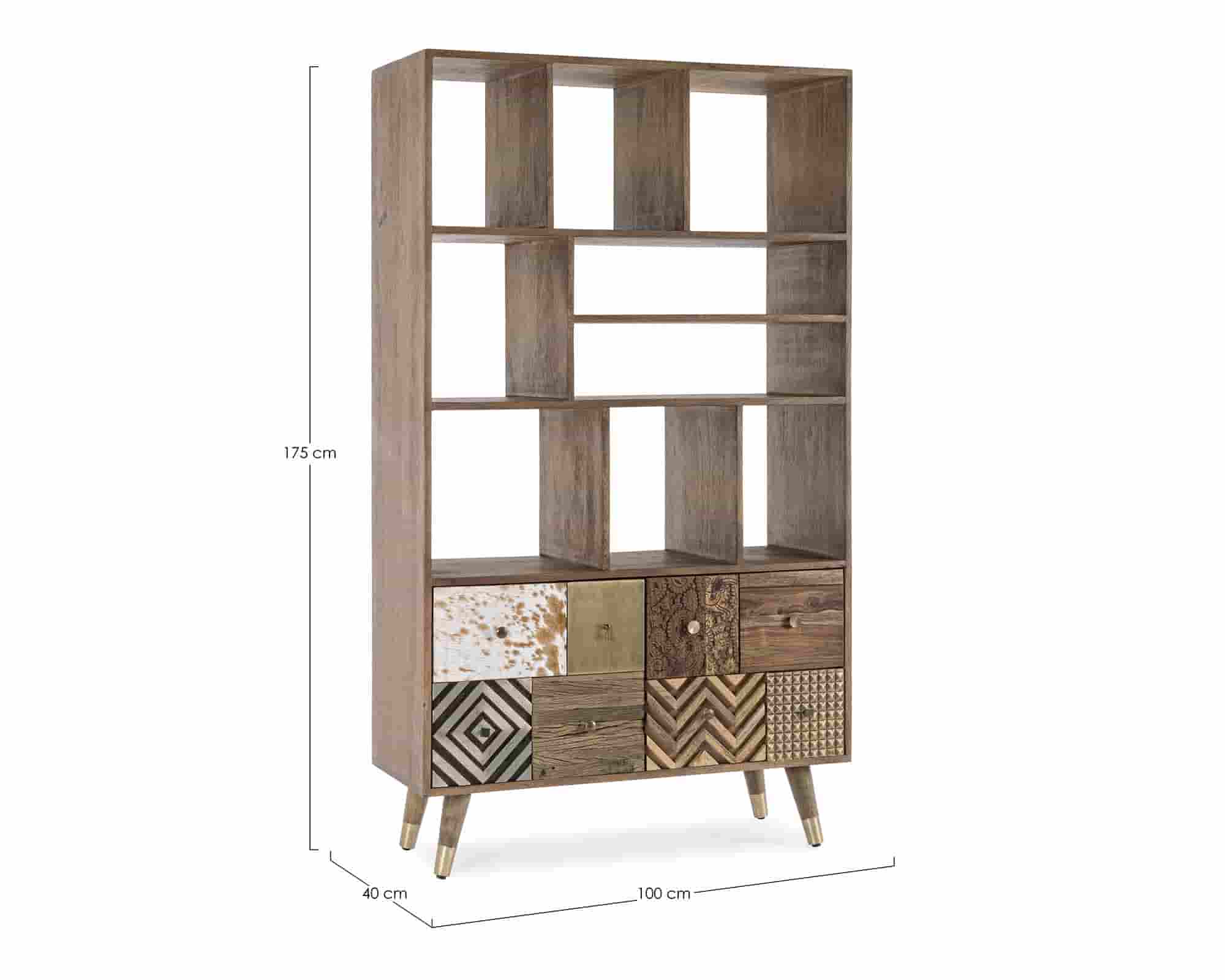 Libreria con 2 Ante Dhaval 100x40x175cm in Legno Riciclato e Acciaio - Bizzotto - immagine 6