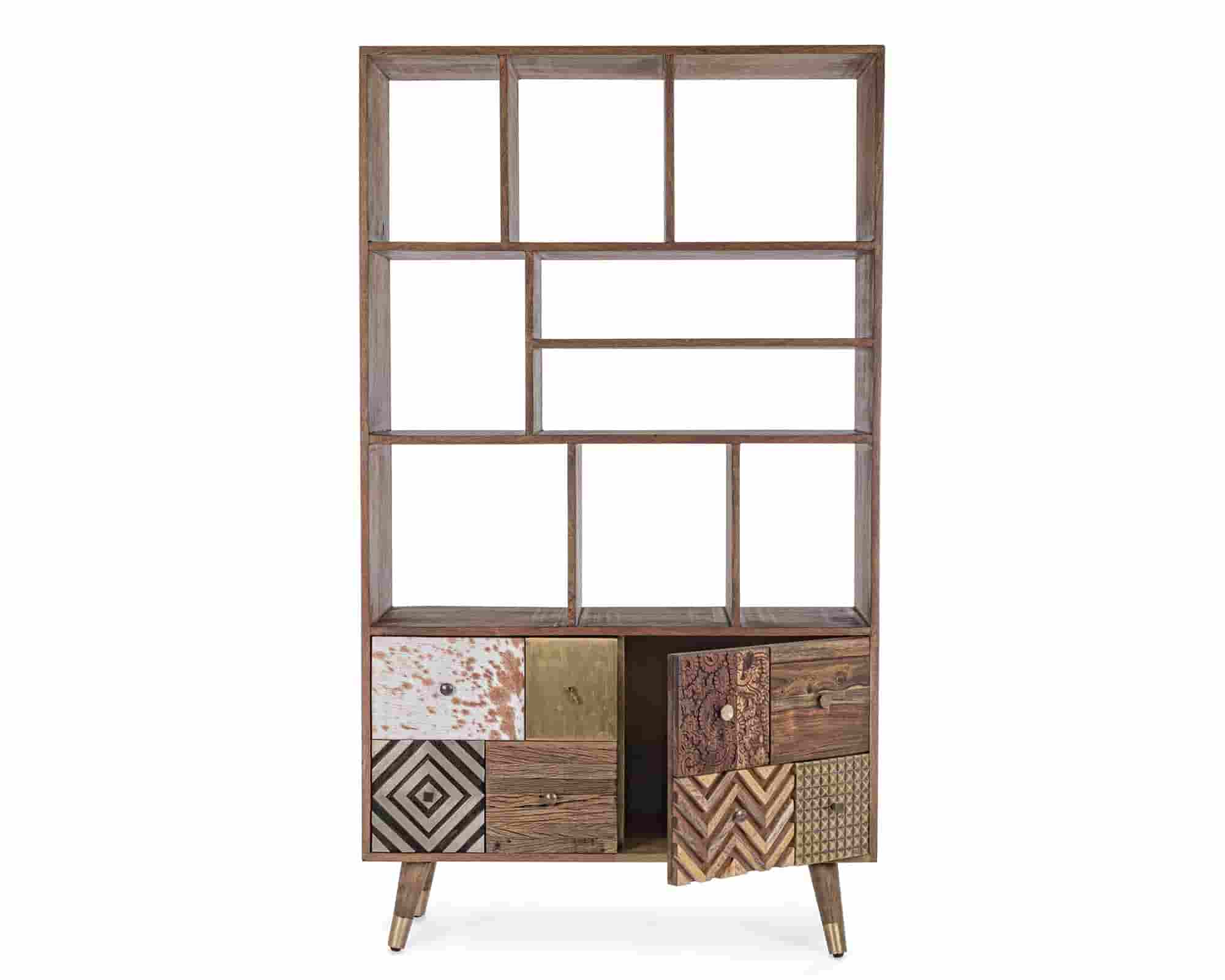 Libreria con 2 Ante Dhaval 100x40x175cm in Legno Riciclato e Acciaio - Bizzotto - immagine 5