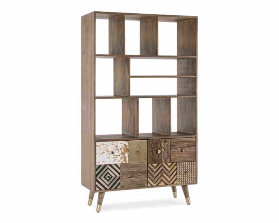 Libreria con 2 Ante Dhaval 100x40x175cm in Legno Riciclato e Acciaio – Bizzotto