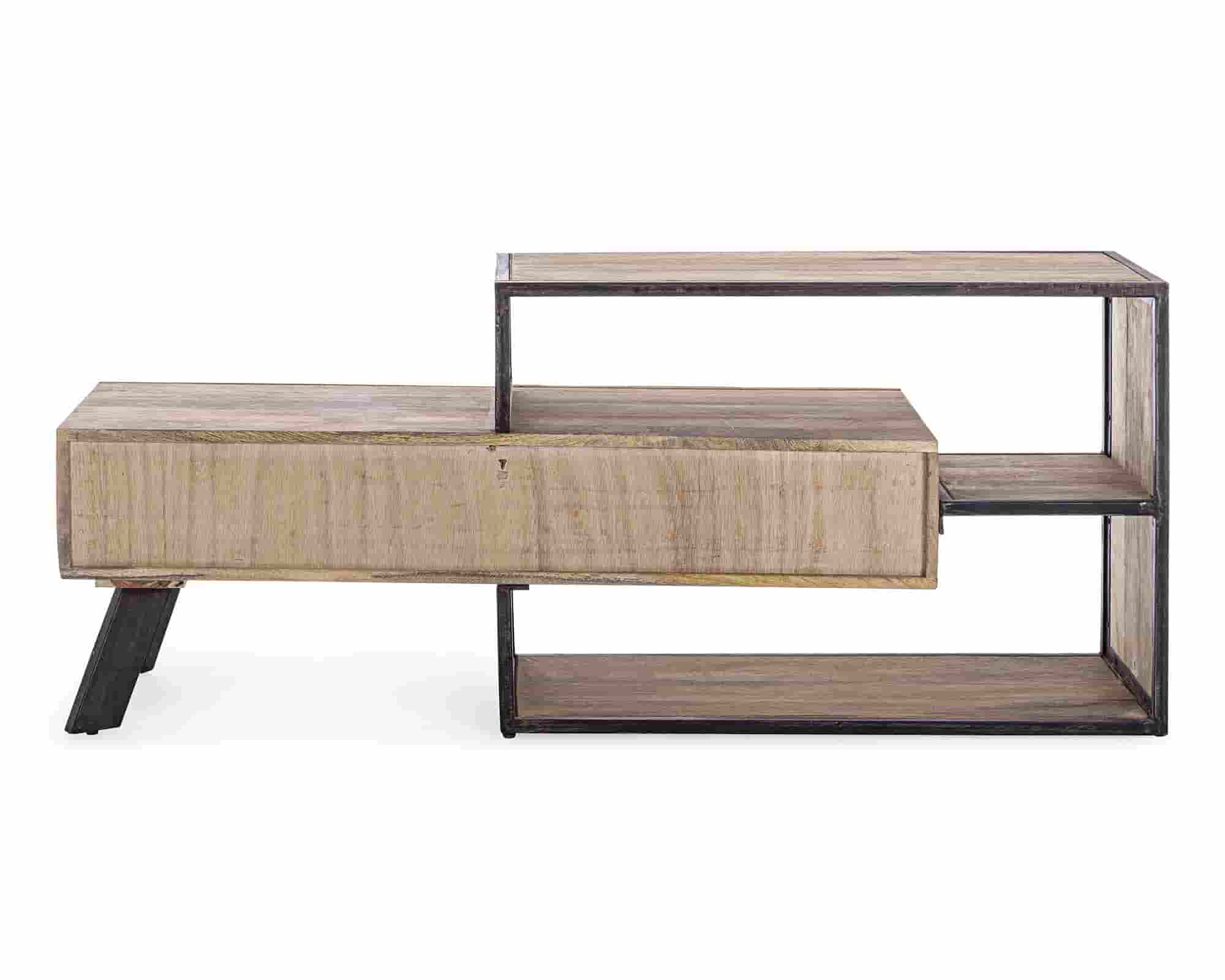 Mobile Porta TV 2 Cassetti Manchester 145x40x60cm in Legno di Mango e Acciaio - Bizzotto - immagine 3
