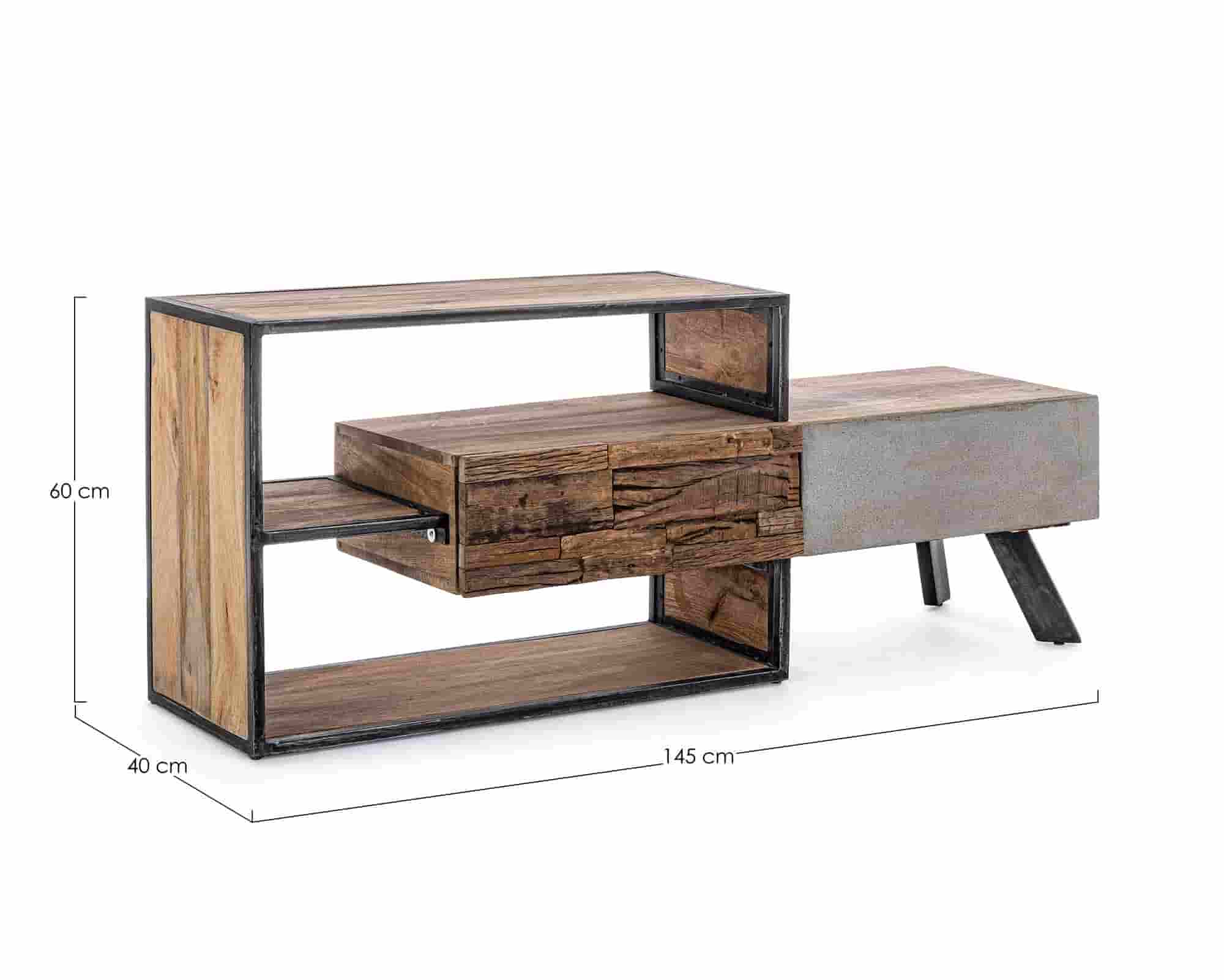 Mobile Porta TV 2 Cassetti Manchester 145x40x60cm in Legno di Mango e Acciaio - Bizzotto - immagine 6