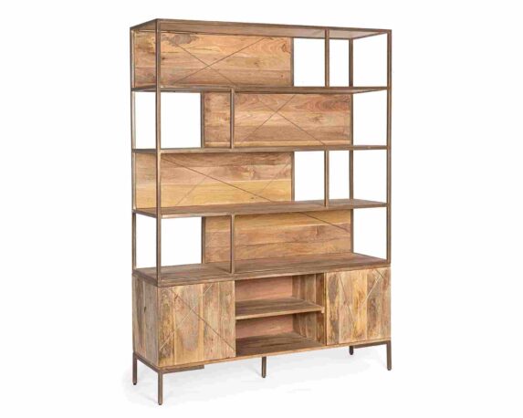 Libreria 2 Ante Jaidev 145x40x199cm in Legno di Mango e Acciaio – Bizzotto