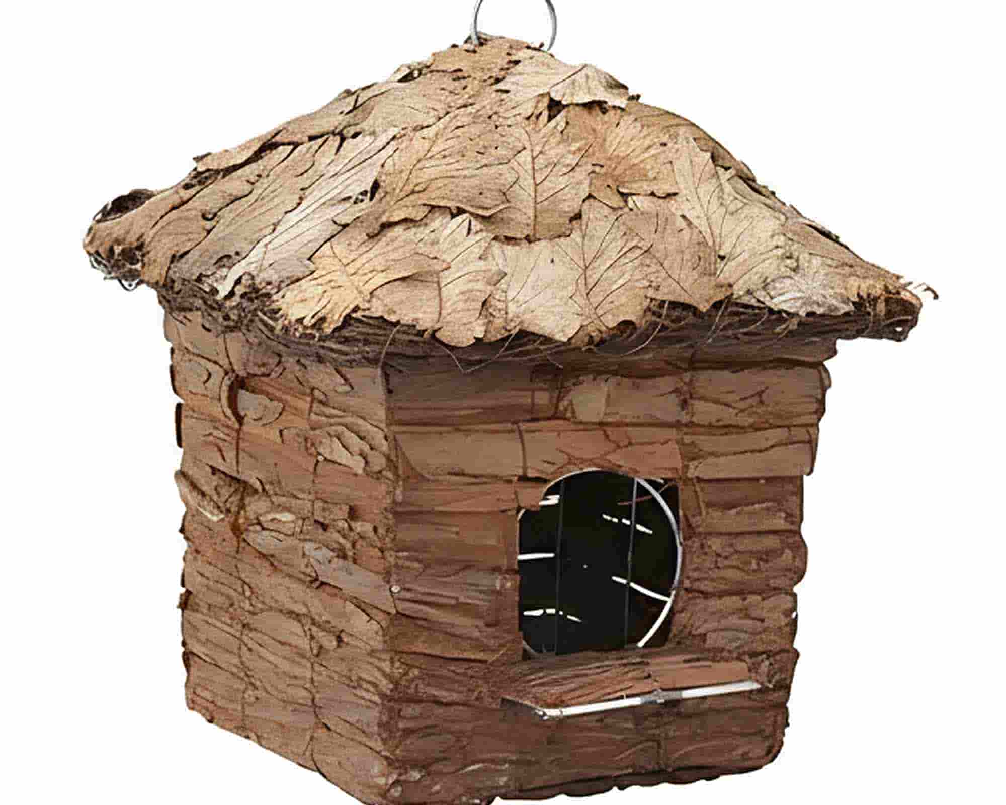 Casetta per Uccelli Quadrata Tetto a Foglie 20x20x21cm in Legno - VerdeMax - immagine 2