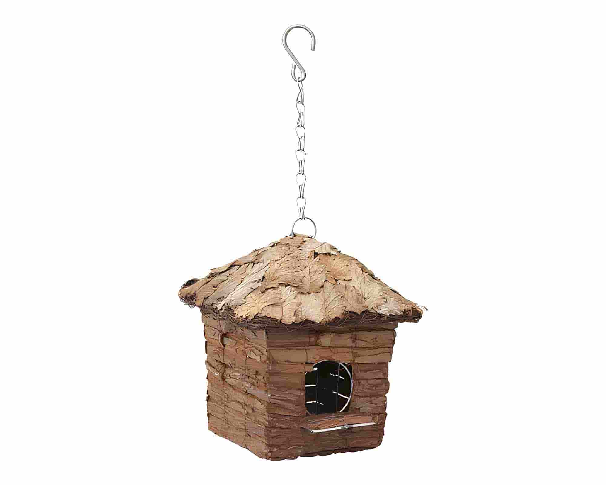 Casetta per Uccelli Quadrata Tetto a Foglie 20x20x21cm in Legno - VerdeMax