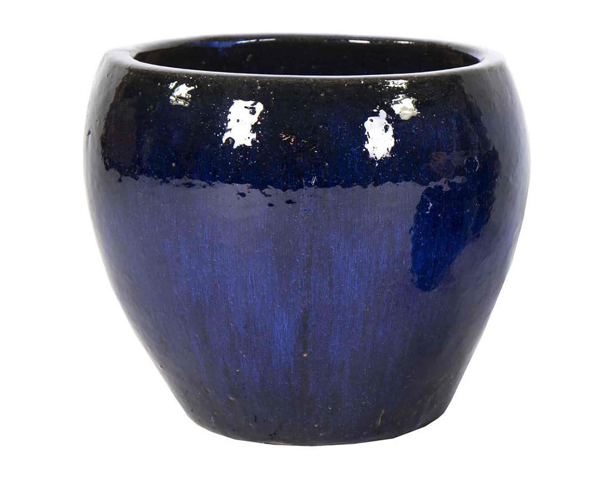Cachepot Belly Blu Smaltato M D28x25cm in Ceramica - Mega Collections