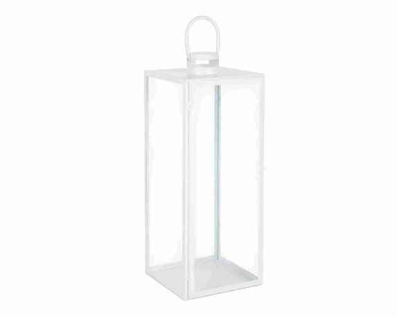 Lanterna Lior Bianco Grande 26x26x65cm in Metallo e Vetro – Bizzotto