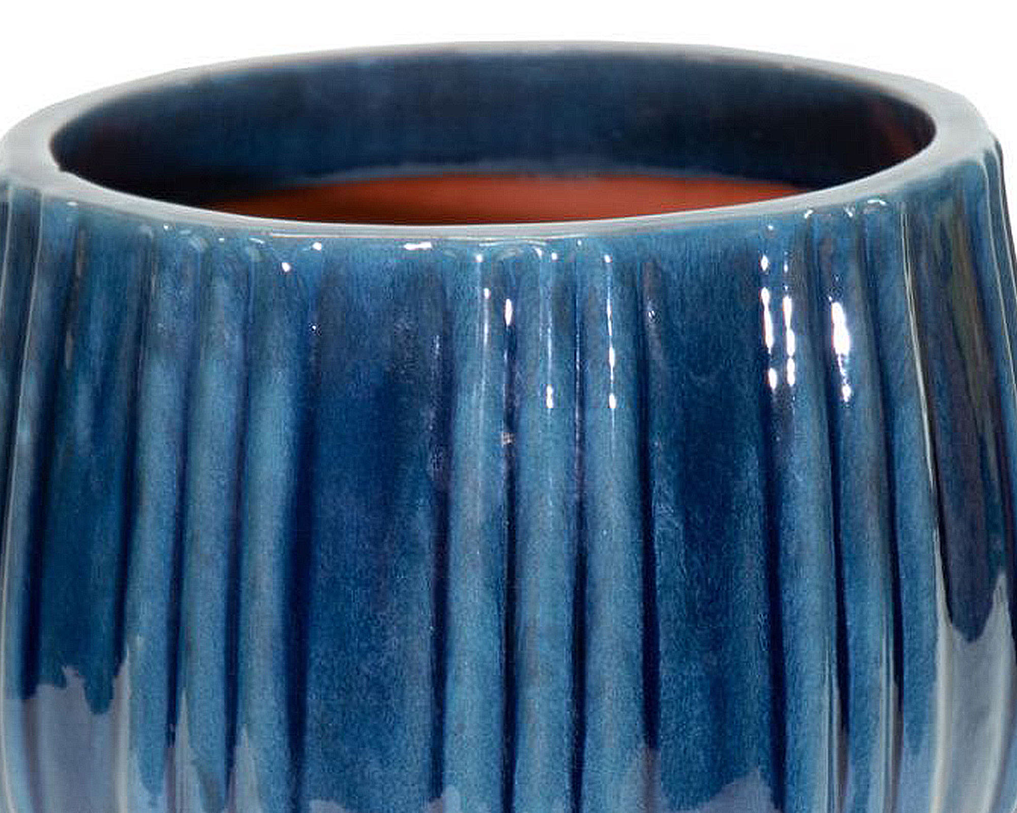 Cachepot con Righe Smaltato Blu Intenso D18x16cm in Ceramica - Mega Collections - immagine 2