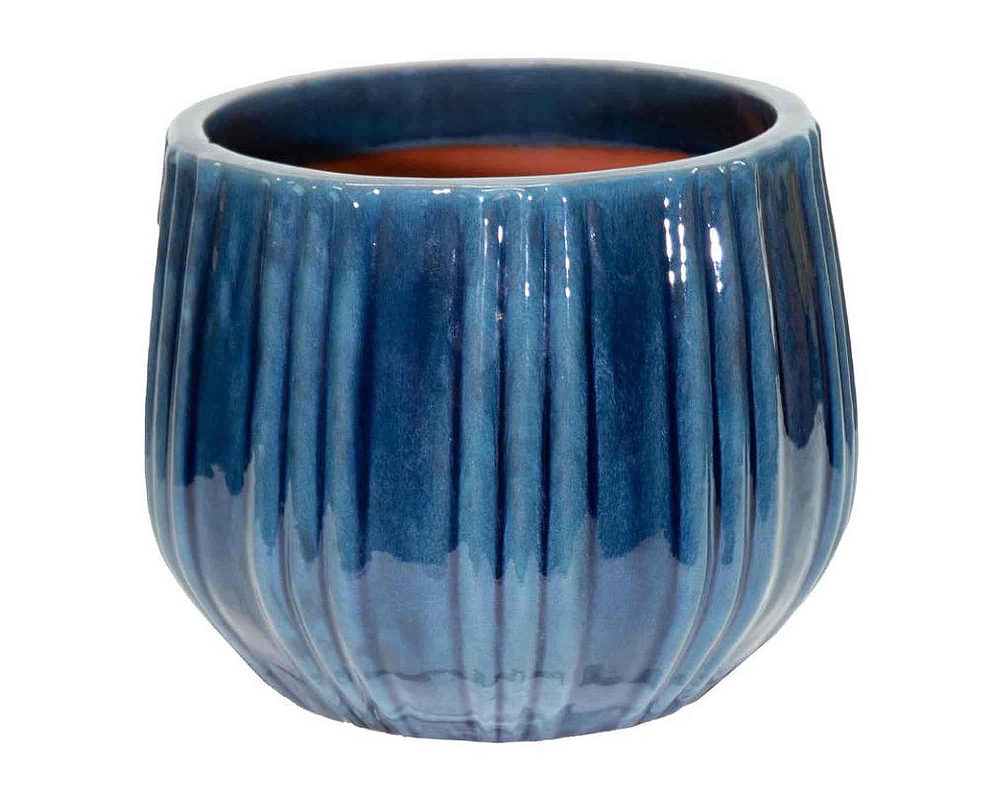 Cachepot Rigato Portly Blu Intenso M D25x20cm in Ceramica - Mega Collections