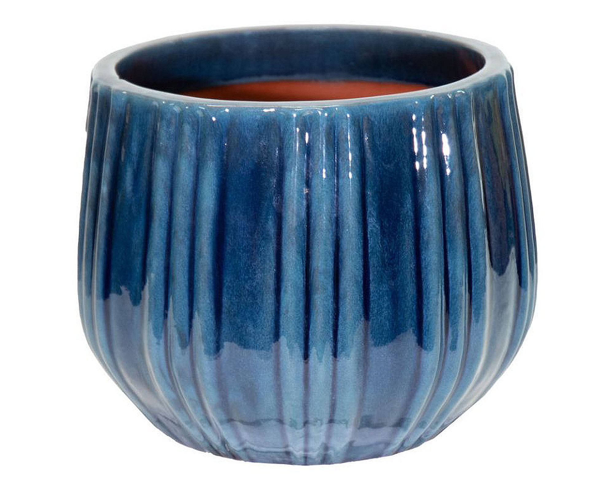 Cachepot con Righe Smaltato Blu Intenso D30x26,5cm in Ceramica - Mega Collections