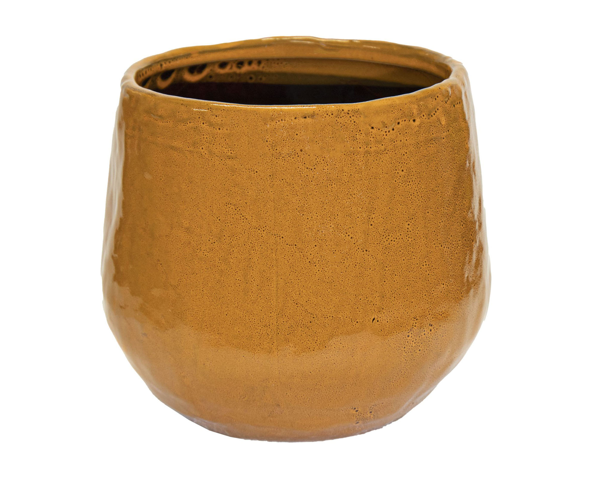 Cachepot Porta Piante Rotondo Liscio Cauldron Ambra D19x16,5cm in Ceramica - Mega Collections