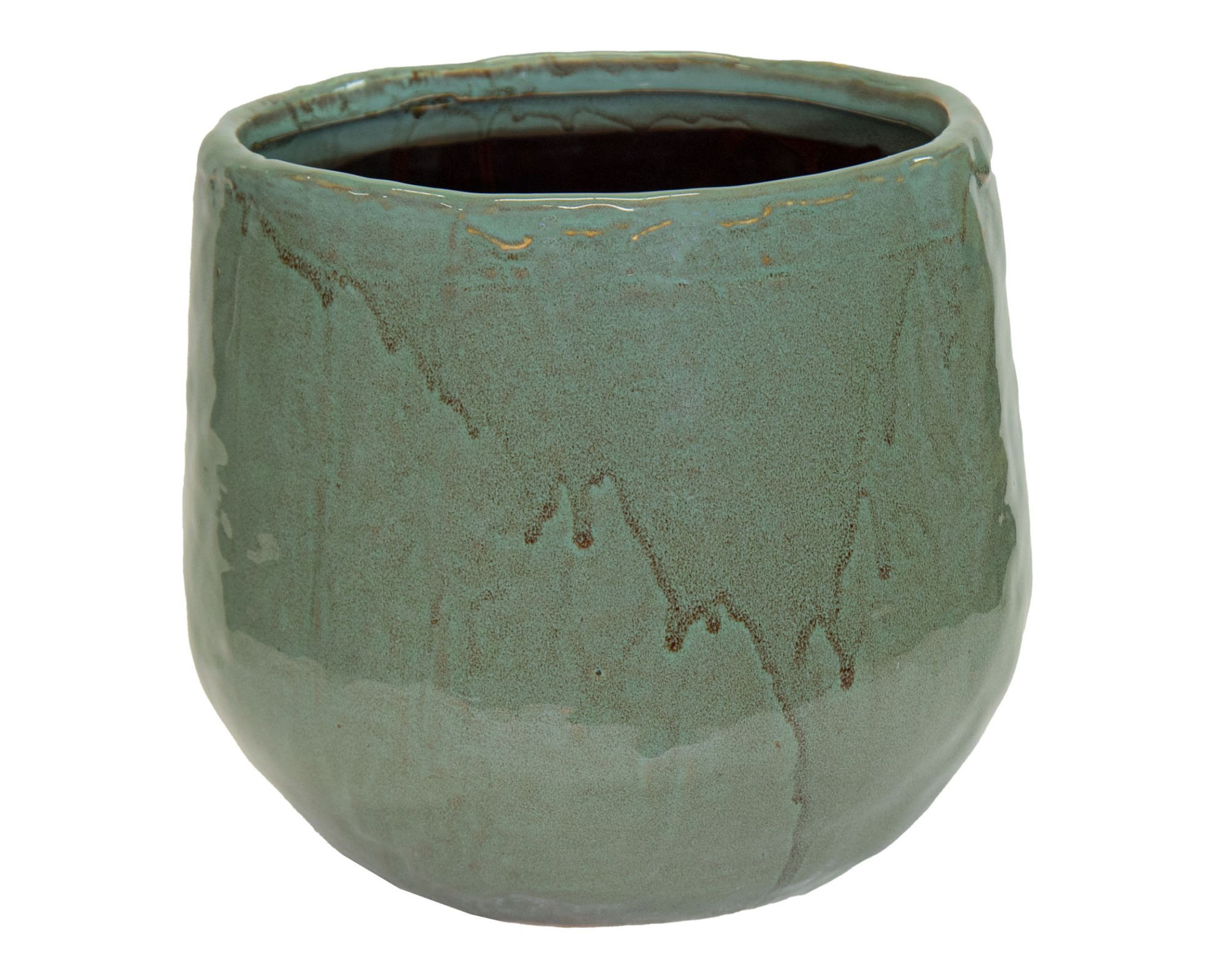 Porta Piante Rotondo Liscio Cauldron Grande Verde Oliva D23x20,5cm in Ceramica - Mega Collections