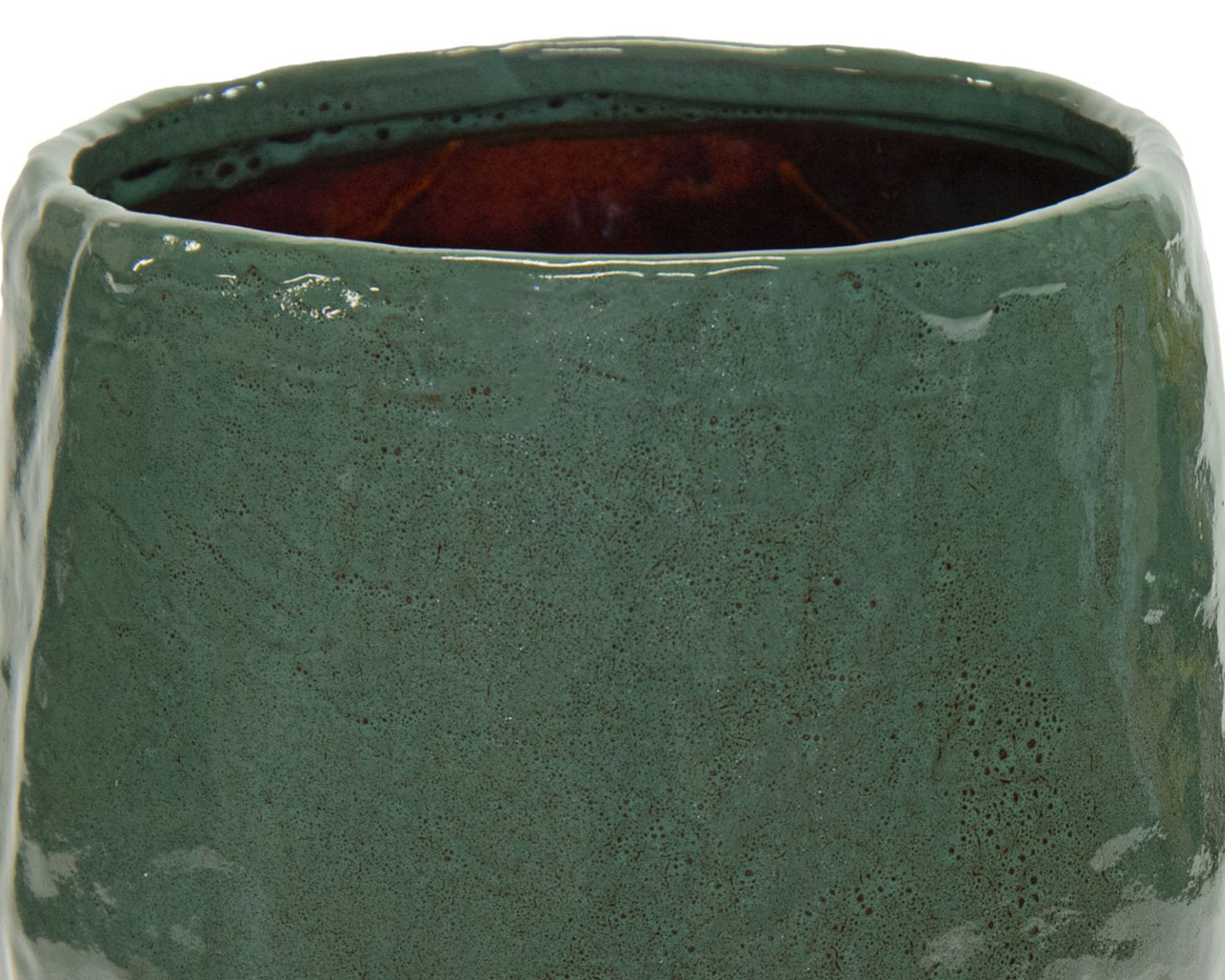 Cachepot Porta Piante Rotondo Liscio Cauldron Verde Marrone D19x16,5cm in Ceramica - Mega Collections - immagine 2