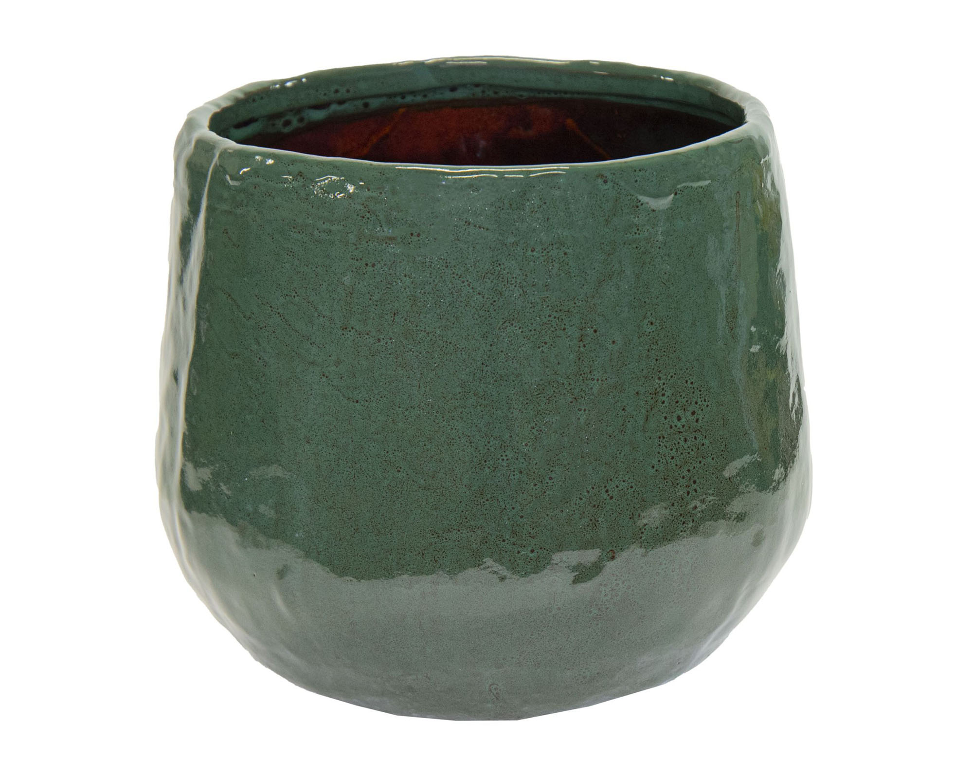Cachepot Porta Piante Rotondo Liscio Cauldron Verde Marrone D19x16,5cm in Ceramica - Mega Collections