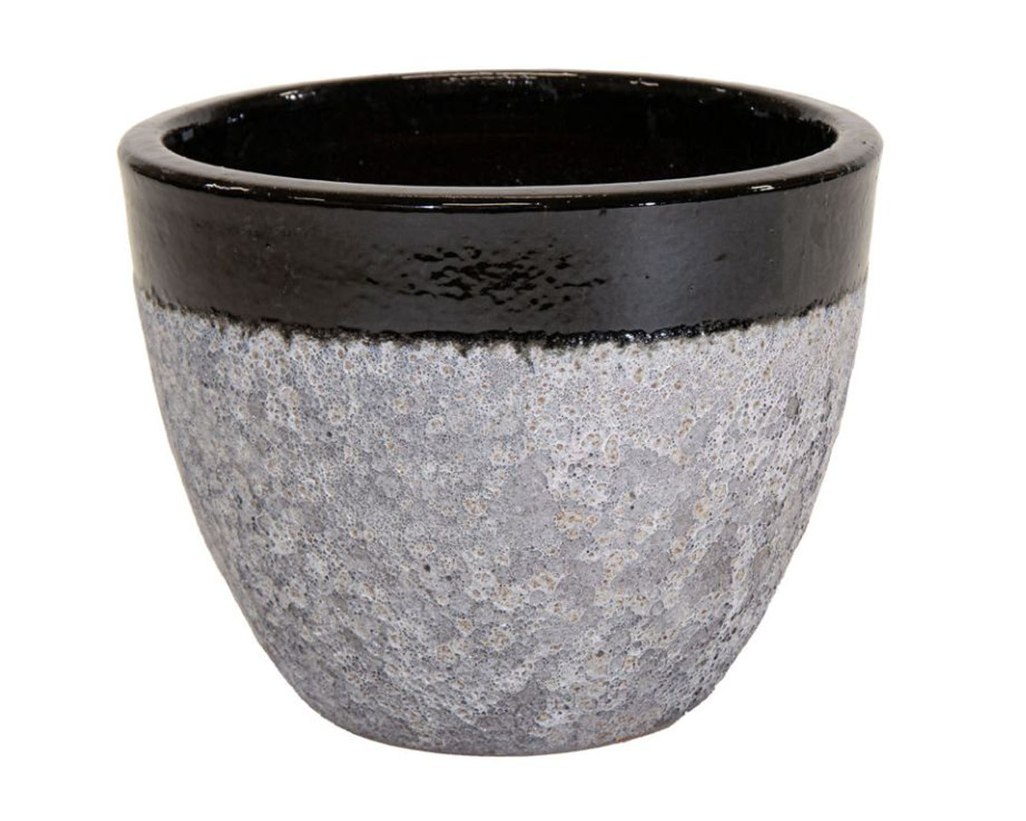 Cachepot Bordo Smaltato Grezzo Grigio e Nero Medio D38x30cm in Ceramica - Mega Collections