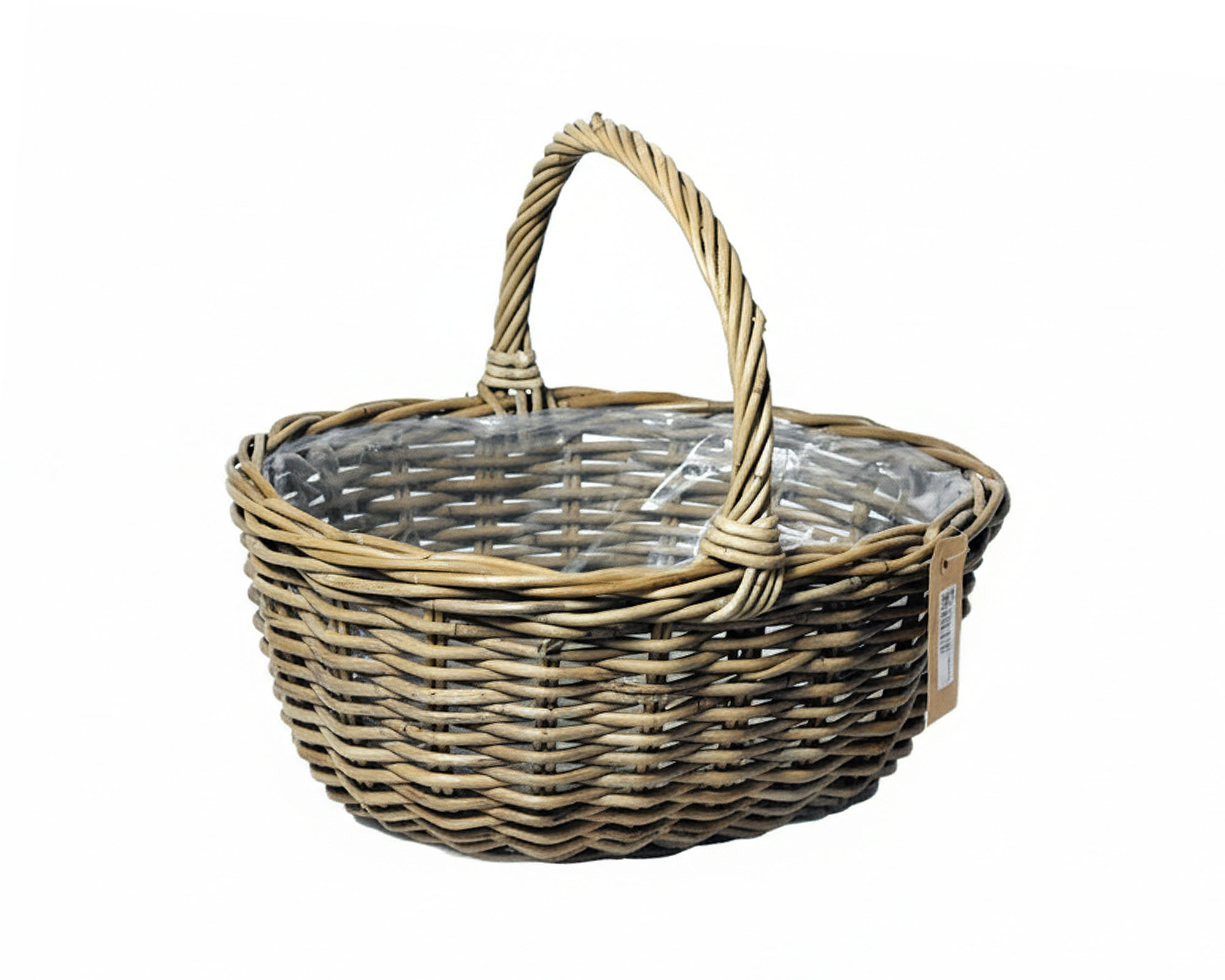 Cesta Ovale con Manico Naturale e Semplice 30x24x14cm in Rattan - Mega Collections