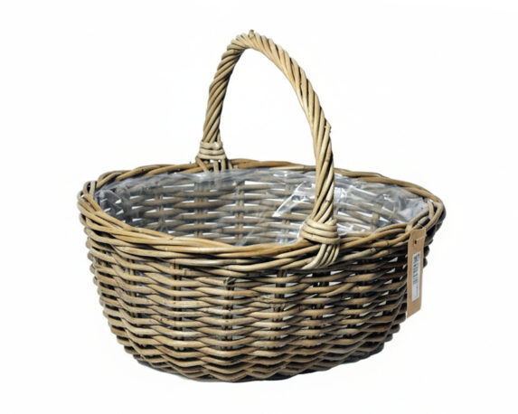 Cesta Ovale con Manico Naturale e Semplice 36x31x16cm in Rattan – Mega Collections