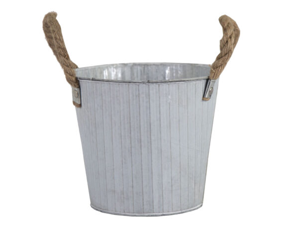 Cachepot Tondo con Manici Metallo Grigio D17,5×14,5cm in Metallo – Mega Collections